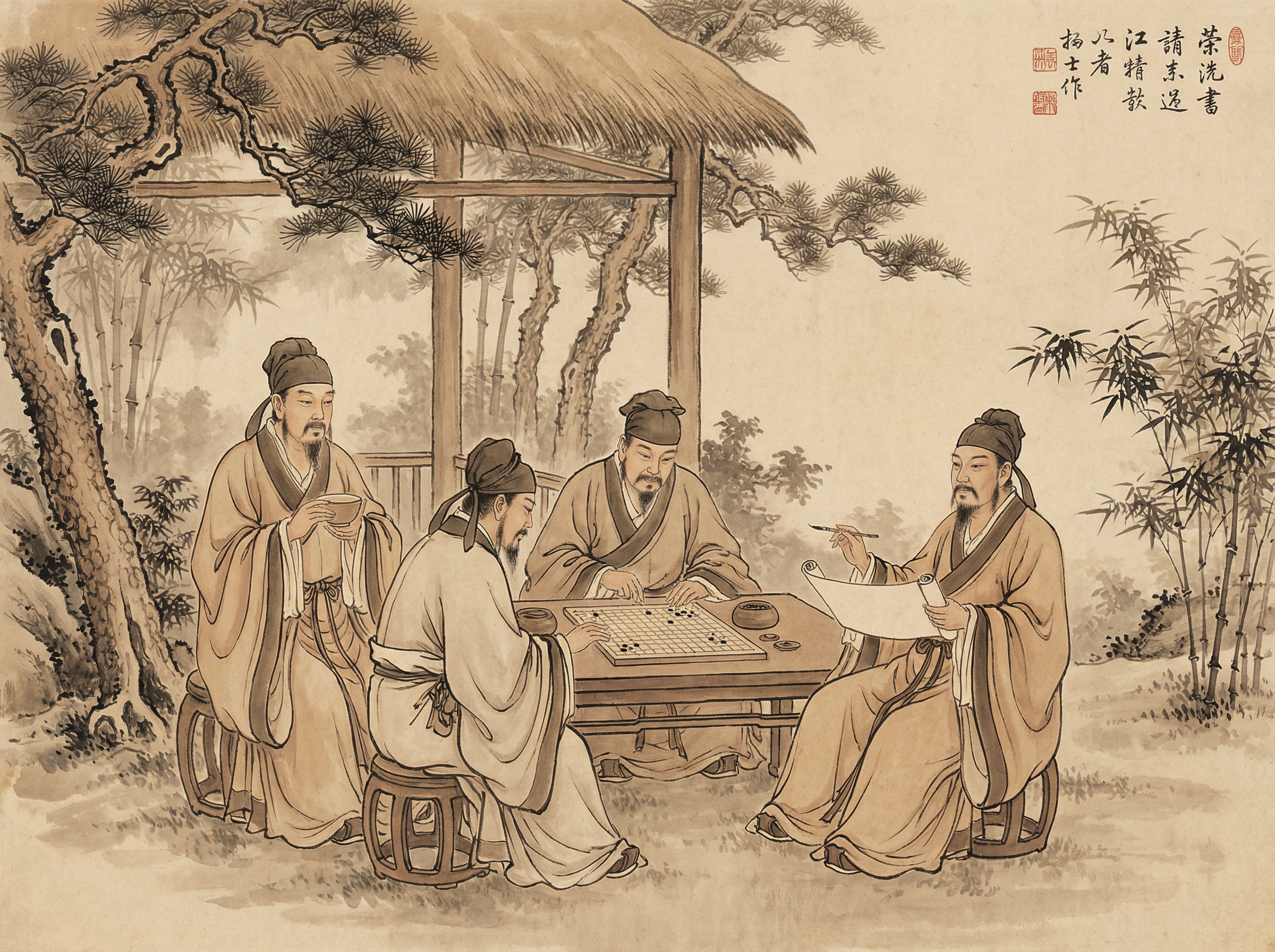 东升国际 - 宋代雅士博弈场景插画